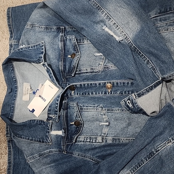 NWT Distressed Medium Wash Button-up Midi Denim Jacket Dress Size L - Picture 6 of 7